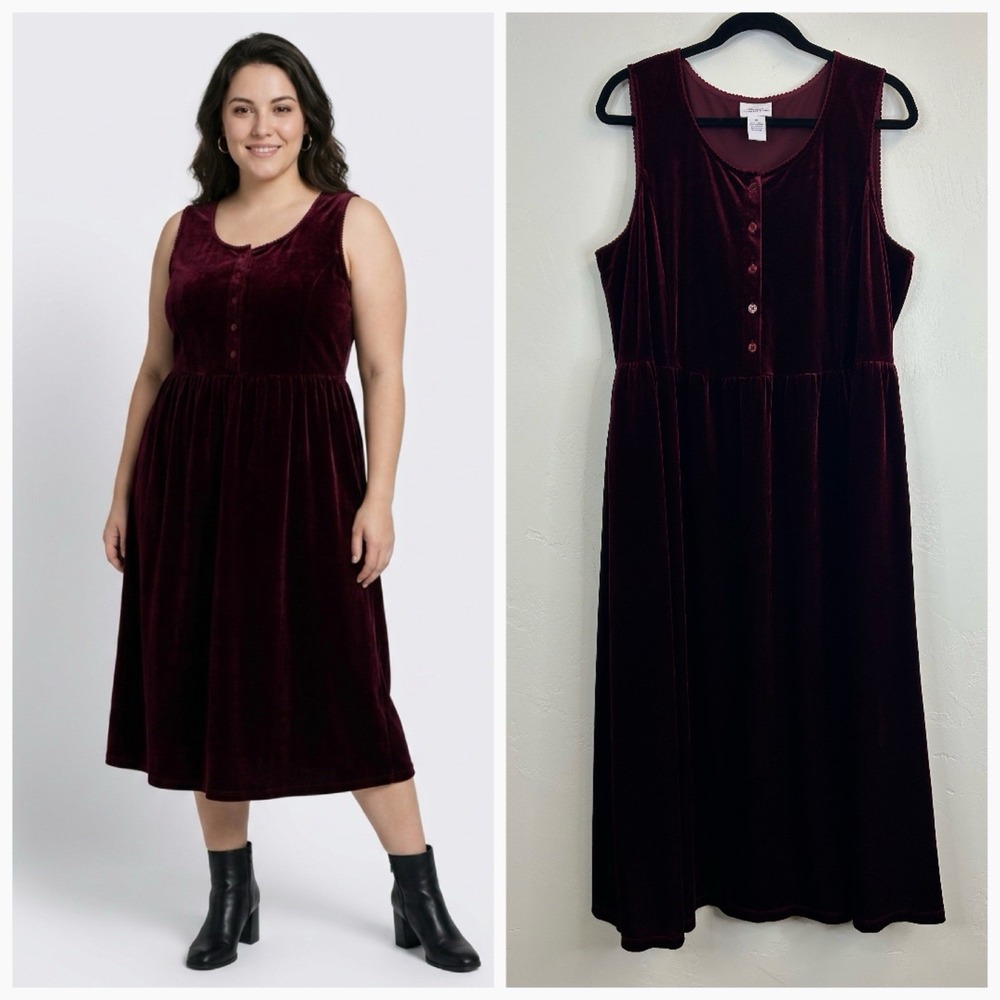 Velvet Burgundy Sleeveless Dress Size 1X Witchy Whimsigoth Cottagecore Pockets